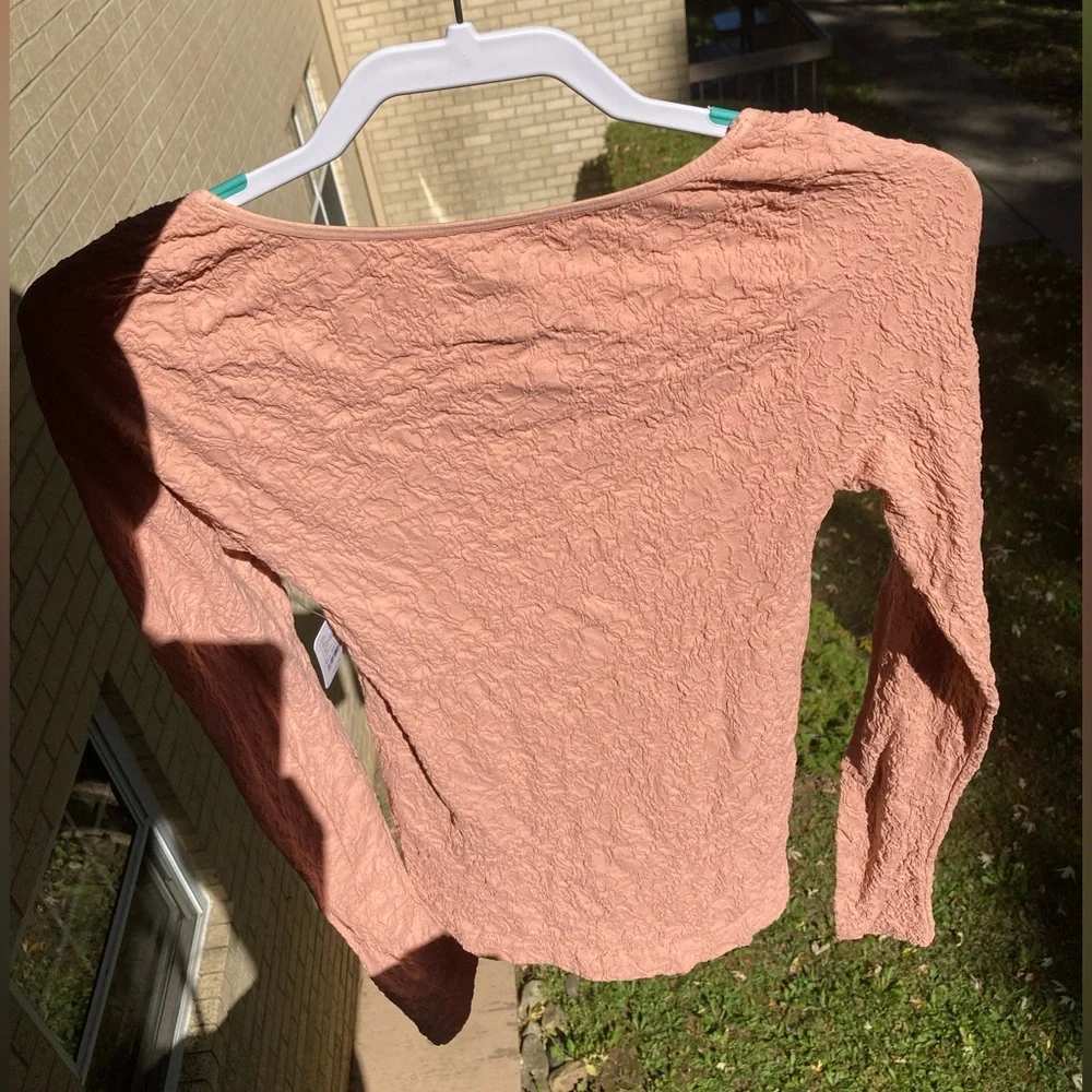 Free People Smoke Rose Have It All Pink Floral Crinkle Long Sleeve Textured Top